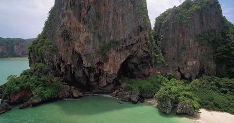 Rainforest and Limestone Caves at Phra Nang Beach, Railay, Krabi, Thailand, Stock Footage 76405723