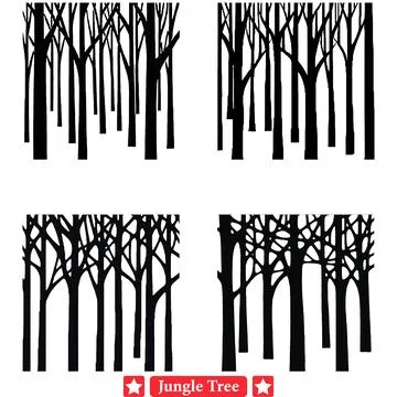 Rainforest Canopy Ensemble  Detailed Tree Silhouette Selection Stock Illustration