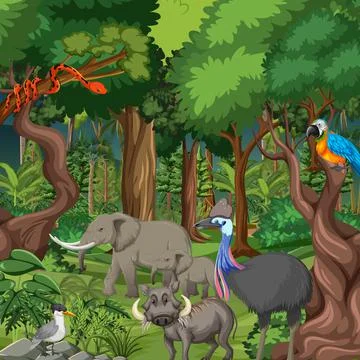 Rainforest scene with wild animals 스톡 일러스트