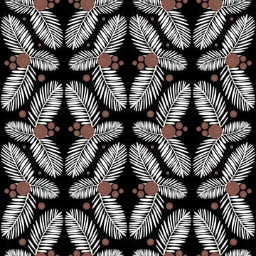 Rainforest seamless pattern on black background, palm leaf, trendy vector ill Stockillustratie