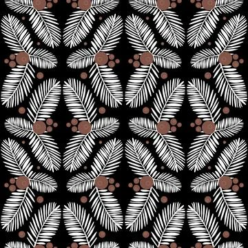 Rainforest seamless pattern on black background, palm leaf, trendy illustrati Stock Illustration
