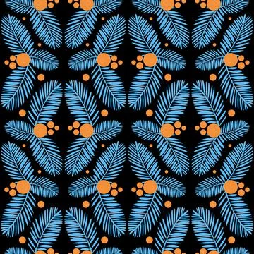 Rainforest seamless pattern on dark background, palm leaf trendy vector illus イラスト素材