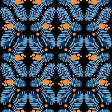 Rainforest seamless pattern on dark background, palm leaf trendy illustrati.. Stock Illustration