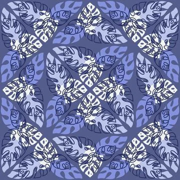 Rainforest seamless pattern on purple background, monstera palm leaf, trendy  Stock Illustration