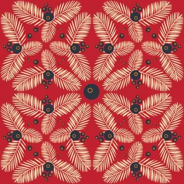 Rainforest seamless pattern on red background, palm leaf, vector illustration Stock Illustration