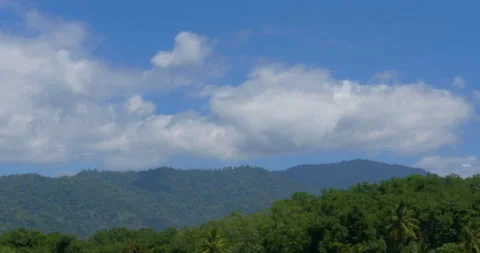 Rainforest Strata Clouds Formed Over Coastal Mountan Jungle With Deep Blue Skies Stock Footage 137688001