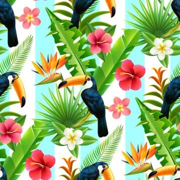 Rainforest Toucan Flat Seamless Pattern Stock Illustration