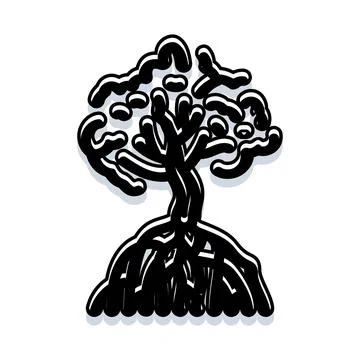 Rainforest tree drawing with exposed roots illustration Stock Illustration