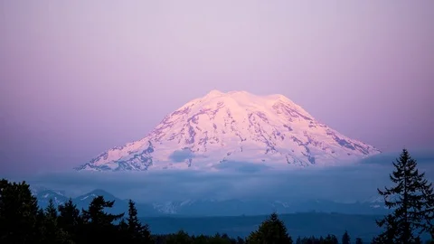 Rainier Sunset and Twilight Time Lapse Stock Footage 75946766