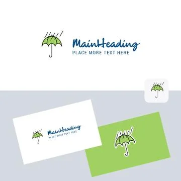 Raining and Umbrella vector logotype with business card template. Elegant cor Illustrazione stock