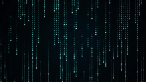 Raining binary. Blue binary code columns falling on black background Stock Footage 341237180