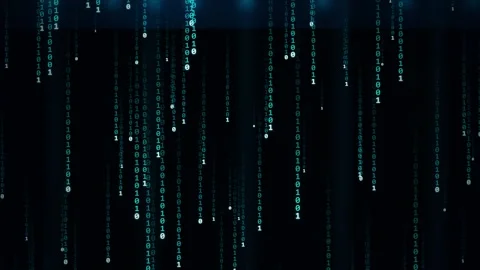 Raining binary. Cyan binary code falling against black background Stock Footage 341236771