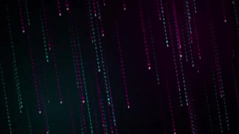 Raining binary. Falling blue and pink binary code on black background Stock Footage 341237234