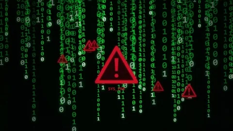 Raining binary. Falling green binary code with red warning triangle icons 動画素材 341237240