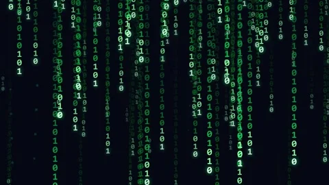 Raining binary. Green digital binary rain on black background Stock Footage 341236802