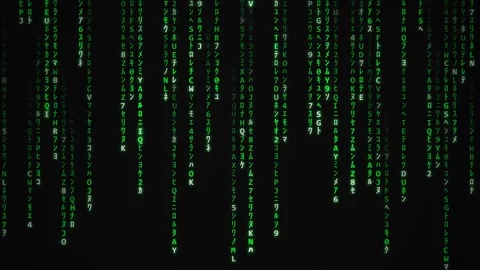 Raining binary. Green digital rain code falling on black background Stock Footage 341237184