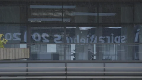 Raining in a Canal in an Office Area Stock Footage 95757288