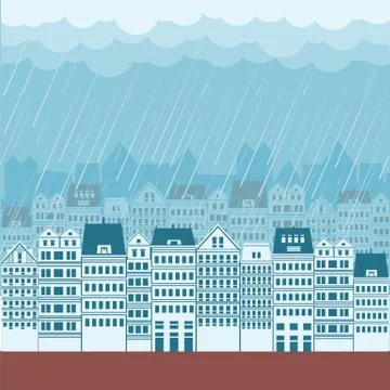 Raining in cityscape background illustration for text Stock Illustration