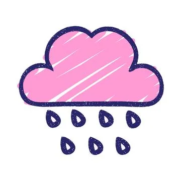 Raining Cloud Chalk Drawing in bright neon color Stock Illustration