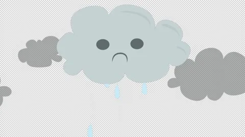 Raining Crying Cloud animated illustration with alpha channel Video stock 136527109