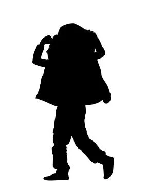 Raining day, boy cover with jacket protect of rain vector silhouette Illustrazione stock