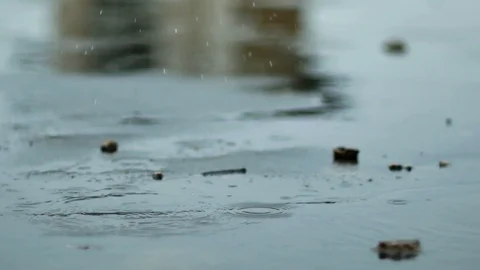 Raining droplets drop falling on ground of wet cements. Stock Footage 115477583