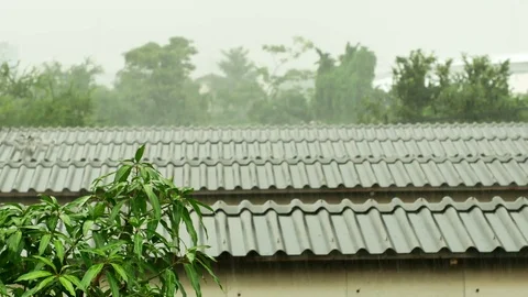 Raining droplets drop falling on old roof. Stock Footage 116592999
