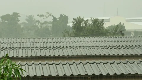 Raining droplets drop falling on old roof. Stock Footage 116593099