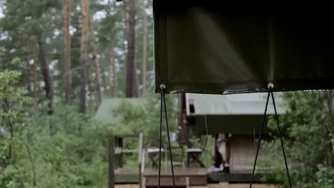 Raining in the forest when camping Stock Footage 118793330