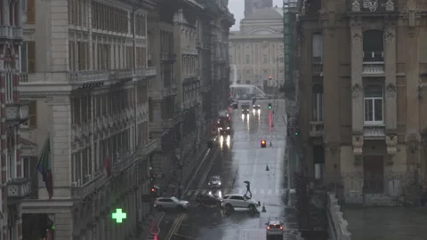 Raining Genoa Street Stock Footage