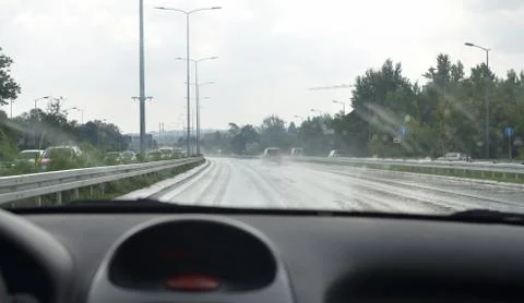 Raining on a highway Stock Photos