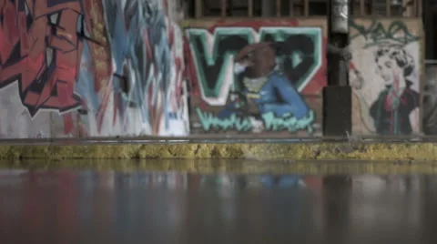 Raining inside a graffited industrial building Vídeo Stock 43311473
