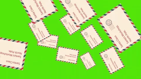 Raining letters to santa claus from north pole on green screen background Stock Footage 321009600