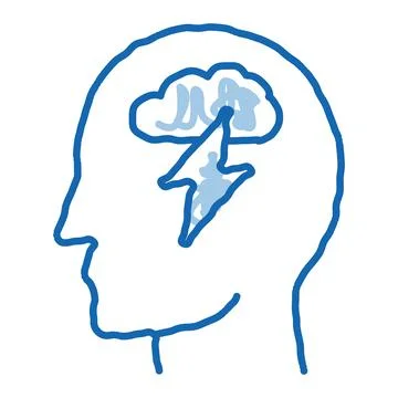 Raining Lightning Cloud In Silhouette Mind Vector Illustrazione stock