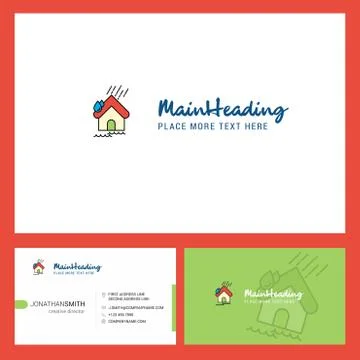 Raining Logo design with Tagline &amp; Front and Back Busienss Card Template. Vec Stock Illustration