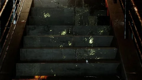 Raining Night Stair Loop Background Stock Footage 161154279