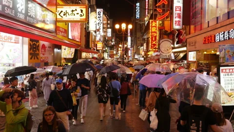 Raining night time in the Dotonbori area of Osa Stock Footage 165150156