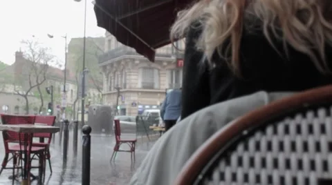 Raining In Paris While Waiting In Restaurant Video stock 63089926