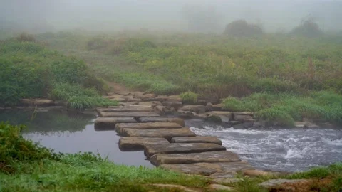 Raining river cross stone Stock-Footage 274034815