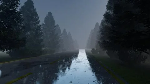 Raining at road forest Stock Illustration