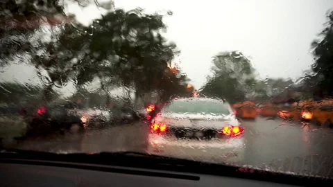 Raining scene from inside the car. Stock Footage 127980716