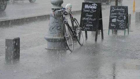 Raining on the Street in Slow Motion 4k with Rain Drops Details Video stock 108559778