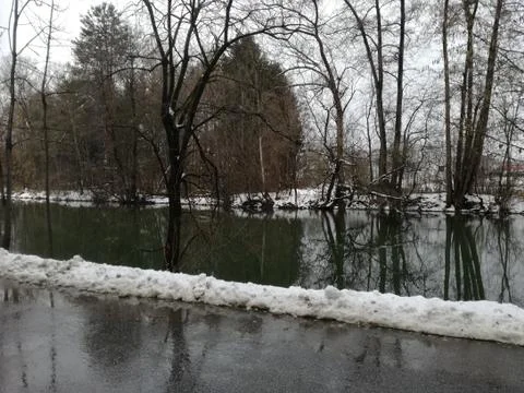 Raining  in winter by  riverside Stock Photos