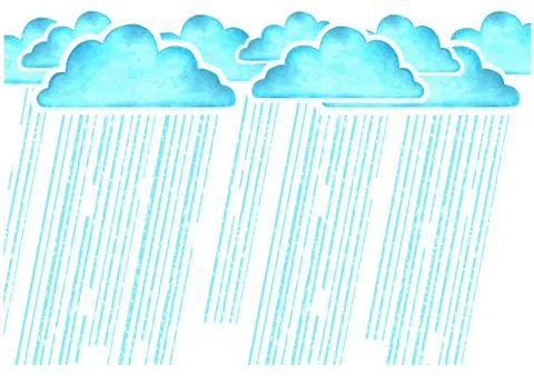 Raining.Vector watercolor image with blue rain clouds in wet day on white Stock Illustration