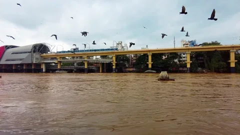 Rains Trigger Flooding In Pune, Pune city most of the road filled with water Stock Footage 281101277