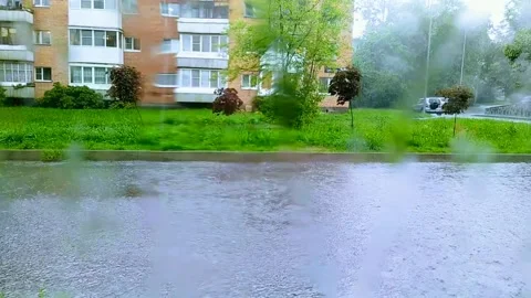 Rainstorm in the city during the summer Stock Footage 159102205