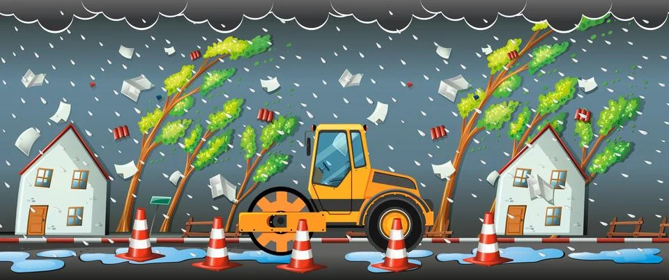 Rainstorm in the city Stock Illustration