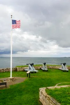 Rainstorm crossing Buzzards Bay Stock Photos
