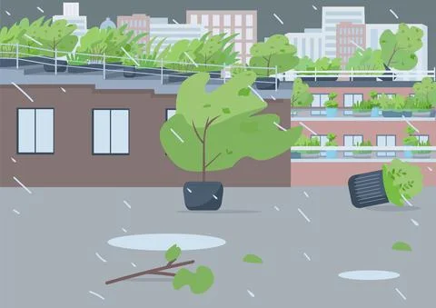 Rainstorm flat color vector illustration Stock Illustration