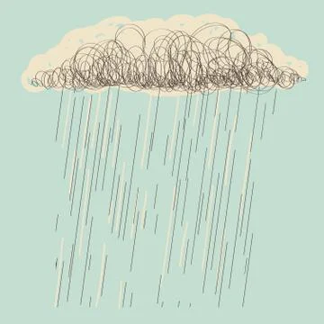 Rain.Vector hand drawn dark cloud in wet day Illustrazione stock